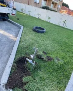 Front lawn dug up to repair an underground water pipe